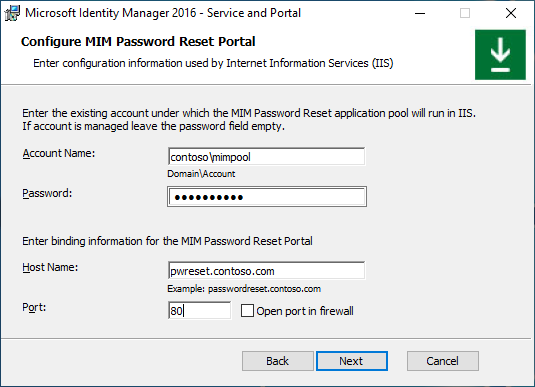 l'image de l’écran de configuration du portail de réinitialisation de mot de passe