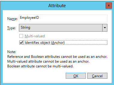 Attribut et type de données avec l’option Anchor sélectionnée