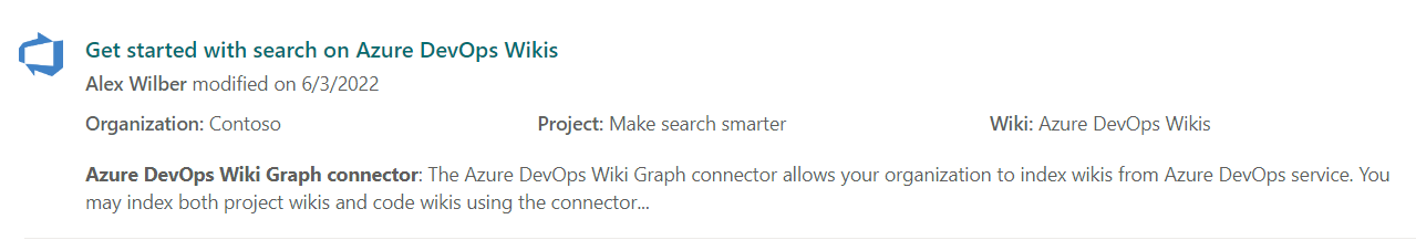 Exemple de disposition pour le connecteur Wiki Azure DevOps.