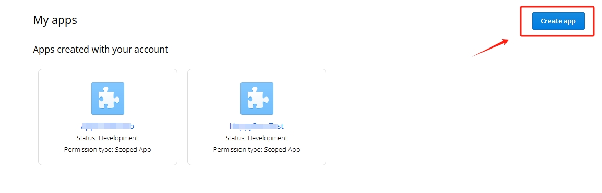 Capture d’écran du bouton Créer une application dans le portail des développeurs Dropbox.