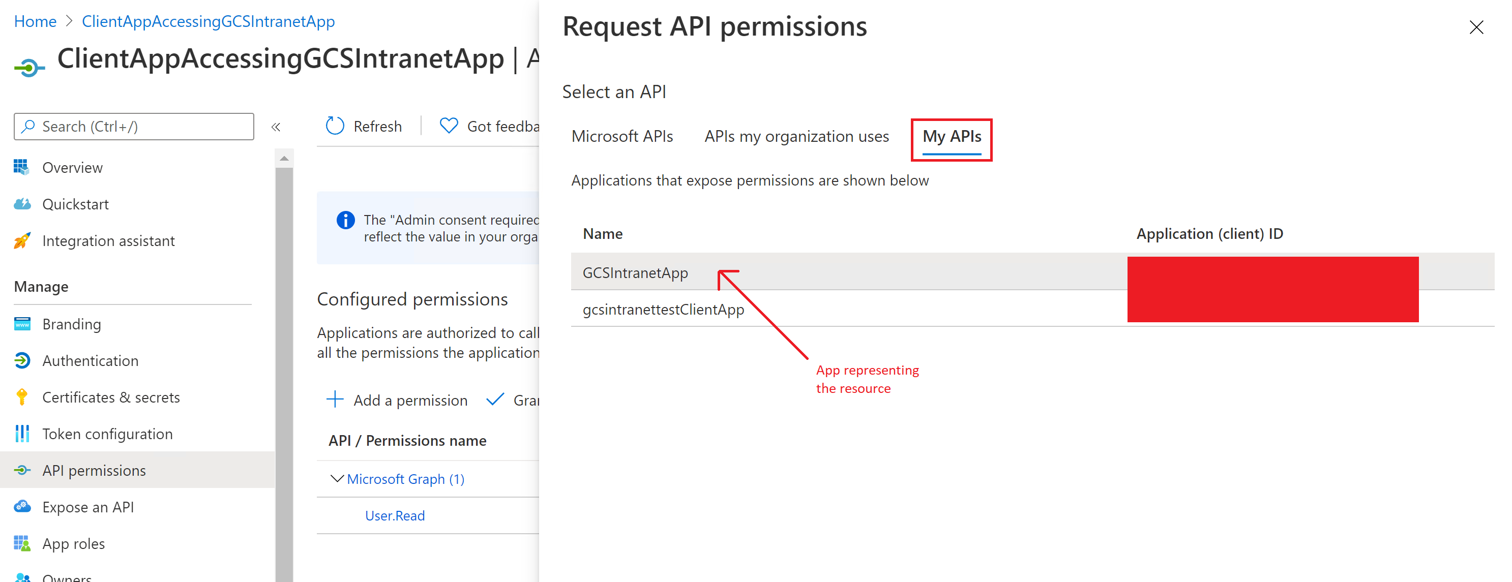 Image montrant la section pour sélectionner une API.