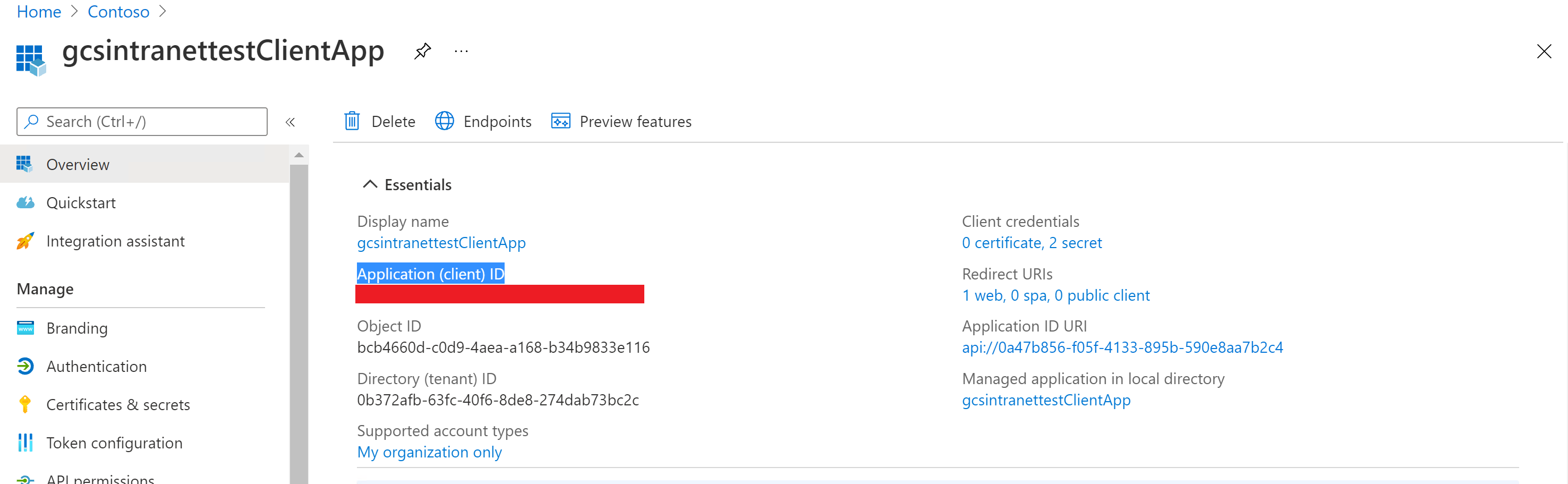 Image montrant l’ID client dans la section Essentials.