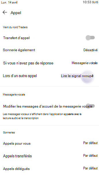 Capture d’écran montrant le paramètre Occupé sur occupé.