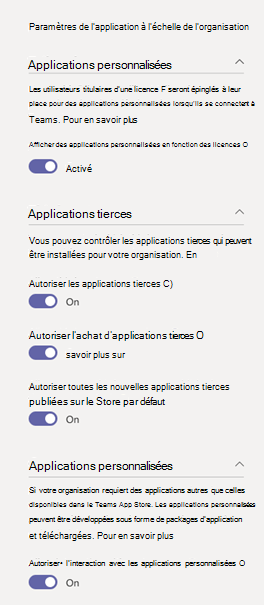 Capture d’écran du volet Paramètres de l’application à l’échelle de l’organisation sur la page Gérer les applications