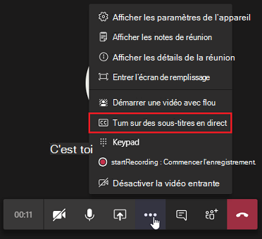Capture d’écran montrant l’option Activer les sous-titres en direct.