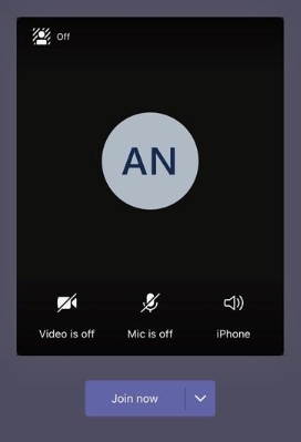 Capture d’écran montrant une jointure de réunion avec les paramètres audio/vidéo sur appareil mobile