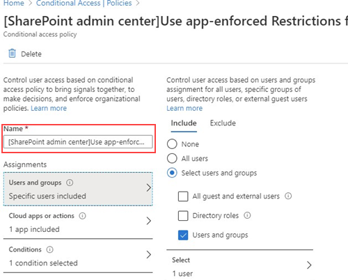 une nouvelle stratégie nommée Utiliser les restrictions appliquées par l’application pour l’accès au navigateur.