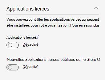 Capture d’écran montrant les paramètres de l’application tierce à l’échelle de l’organisation dans un organization.