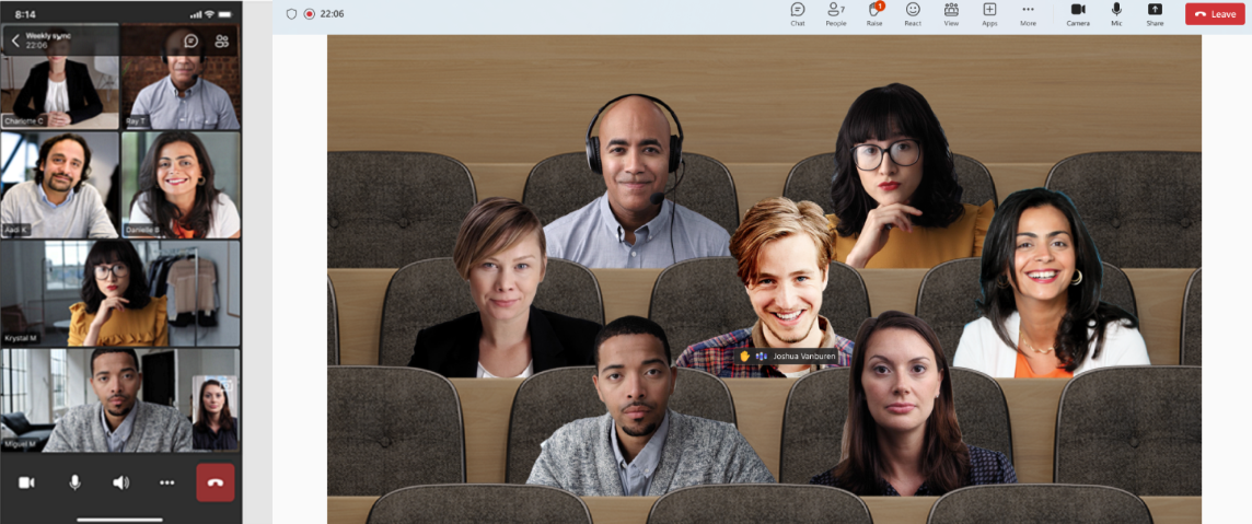 Capture d’écran montrant la scène personnalisée lancée dans une réunion Teams.