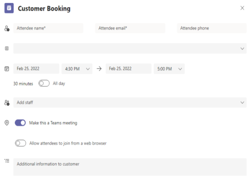 La capture d’écran décrit la planification des Bookings client.