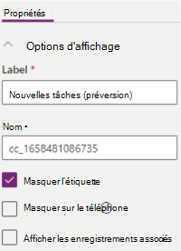 Capture d’écran montrant comment sélectionner l’option Masquer l’étiquette.