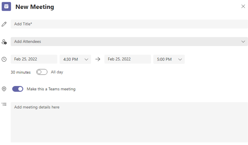 Capture d’écran montrant comment planifier une nouvelle réunion.