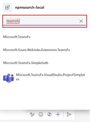 Capture d’écran montrant un exemple d’extension de message appelée à partir d’une conversation dans Teams et l’extension de message affiche une liste de produits en fonction de la requête de recherche.