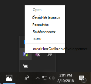 Capture d’écran montrant l’option permettant d’ouvrir DevTools à partir du bureau Windows.