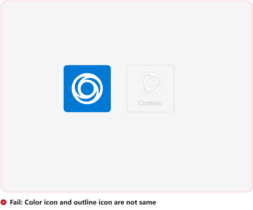 Capture d’écran de l’image montrant le scénario d’échec de l’icône de couleur et de l’icône de contour.