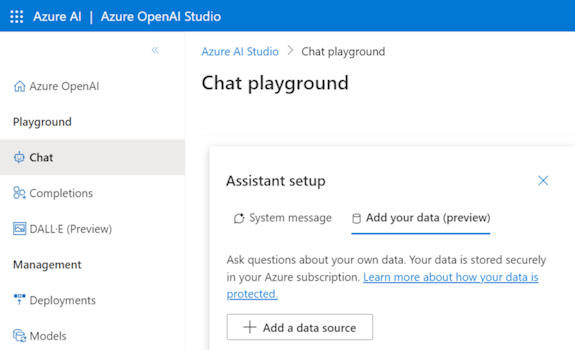 Capture d’écran montrant la configuration de l’assistant dans Azure OpenAI Studio.