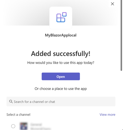 Capture d’écran de l’application Blazor avec des options d’étendue partagée.