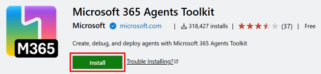 Capture d’écran montrant l’option Installer.