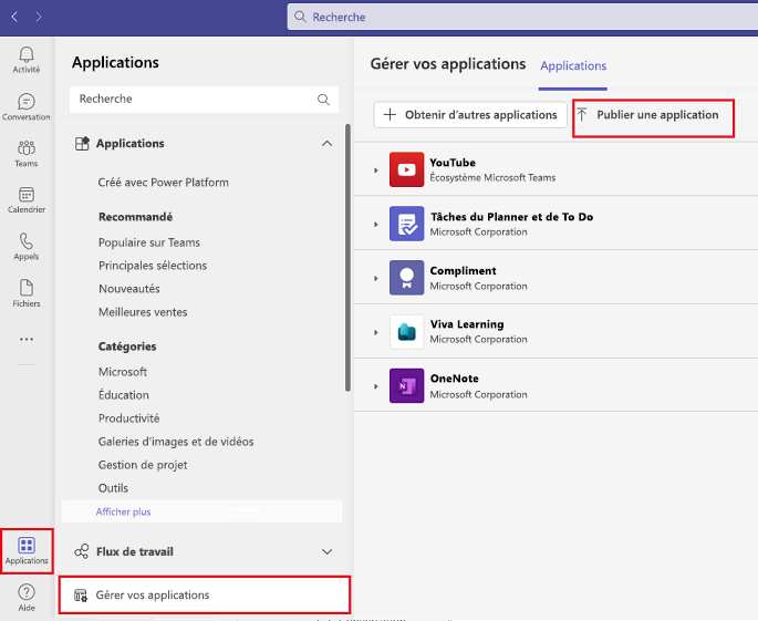 Capture d’écran montrant l’option Charger une application sous Gérer vos applications.