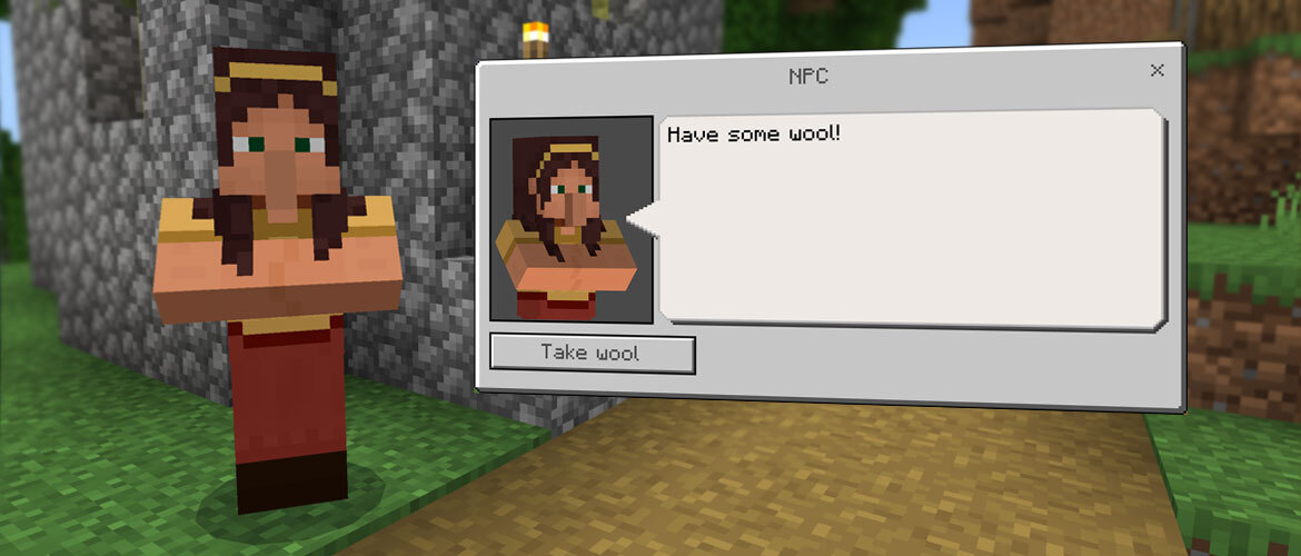Image montrant un PNJ personnalisé et une boîte de dialogue