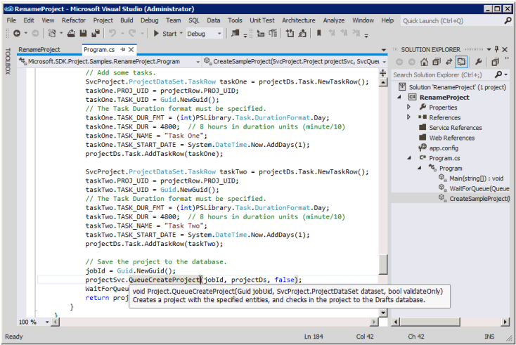Utilisation d’IntelliSense pour une méthode dans un service PSI