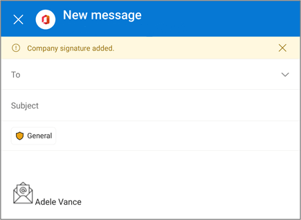 Exemple de signature ajouté à un message en cours de composition dans Outlook Mobile.