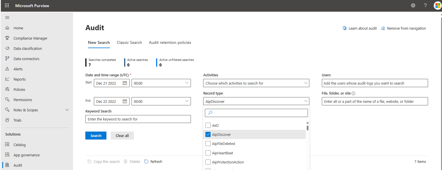 Configurations d’audit AipDiscover