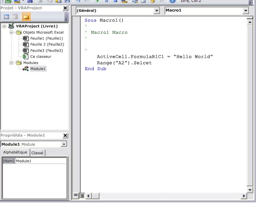 Code de macro dans Visual Basic Editor