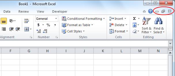 Interface utilisateur d'état Windows dans Excel 2010