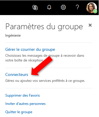 Capture d’écran du menu Paramètres de groupe dans Outlook sur le web.