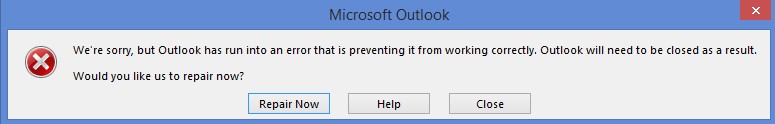 Capture d’écran d’Outlook avec les détails d’une erreur.