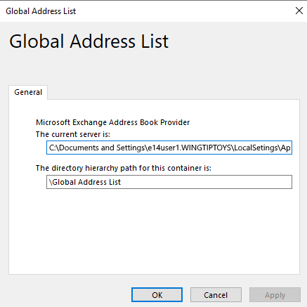 Capture d’écran de la boîte de dialogue Liste d’adresses globale.