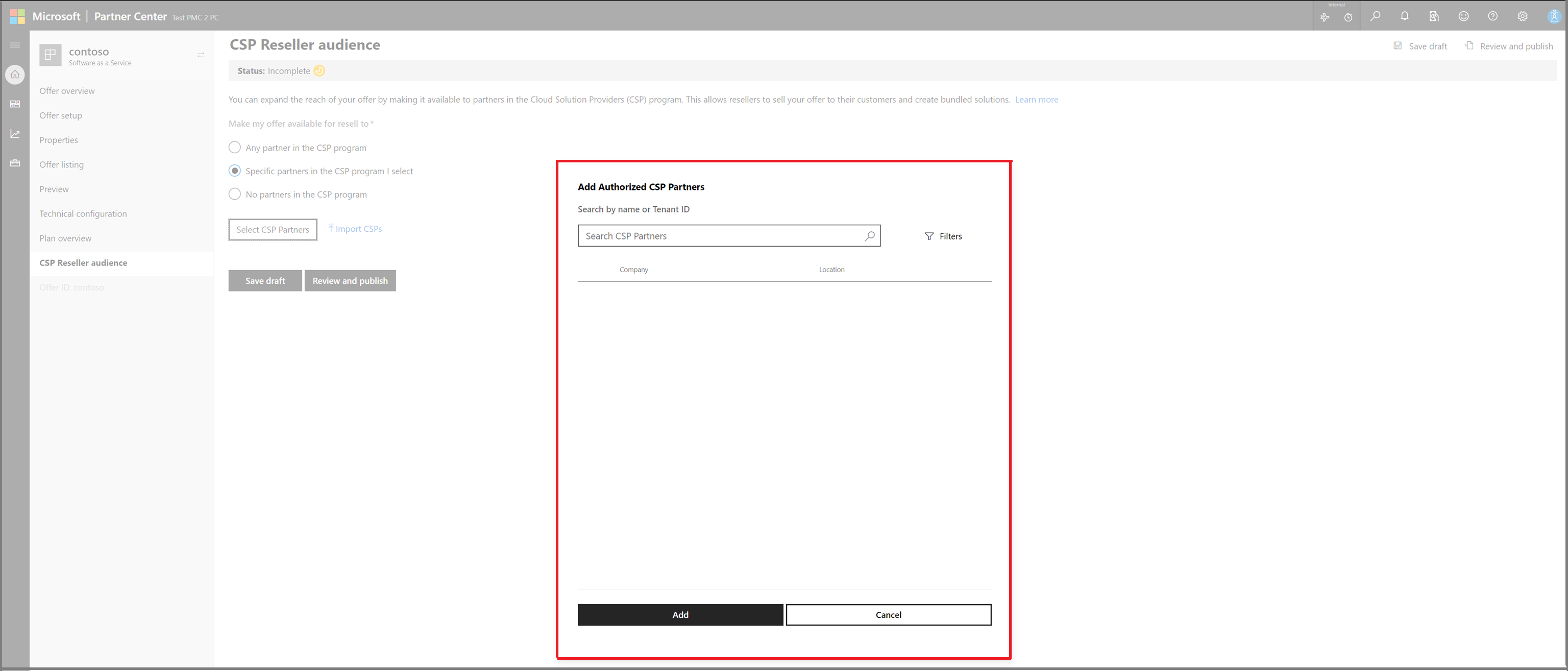 Sélectionner un menu CSP