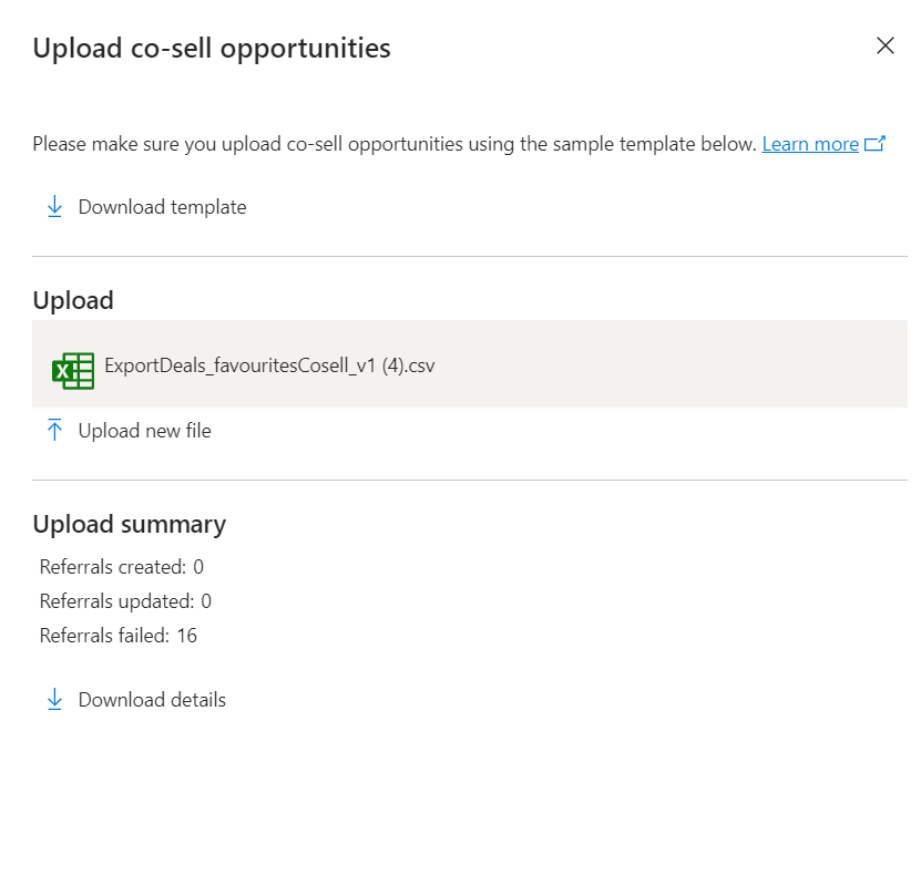 Capture d’écran des options de chargement de transaction.