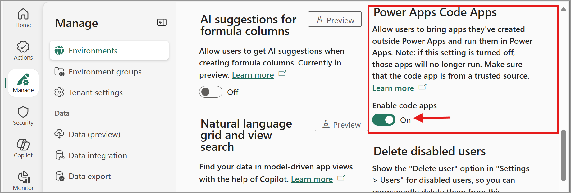 Activer les applications de code