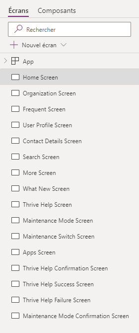 Capture d’écran montrant une liste de noms d’écran qui suivent le modèle décrit