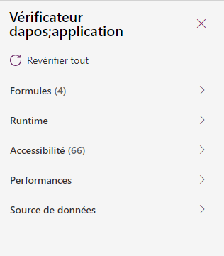 Une capture d’écran de Power Apps montrant l’interface utilisateur du vérificateur d’applications