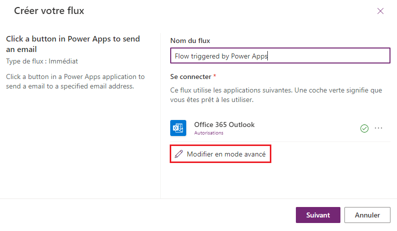 Modifier en mode avancé Modifier le flux en mode avancé