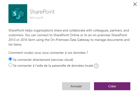 Créer une connexion à SharePoint.