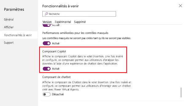Activer le contrôle Copilot.