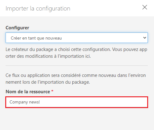 Sélectionnez l’action d’importation – nom de la ressource.