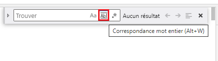 L’icône d’affinement Correspondance mot entier sur le contrôle Find and Replace
