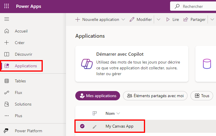 Sélectionnez une application.