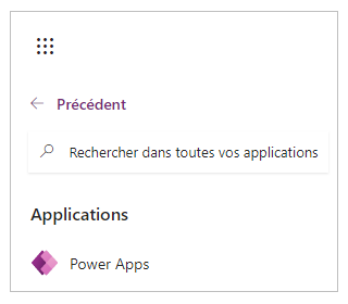 Lanceur d’application Power Apps dans Office 365.