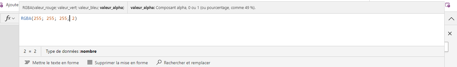 Capture d’écran montrant l’aide en ligne pour une fonction dans la barre de formule.