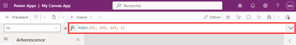 Capture d’écran montrant la barre de formule.