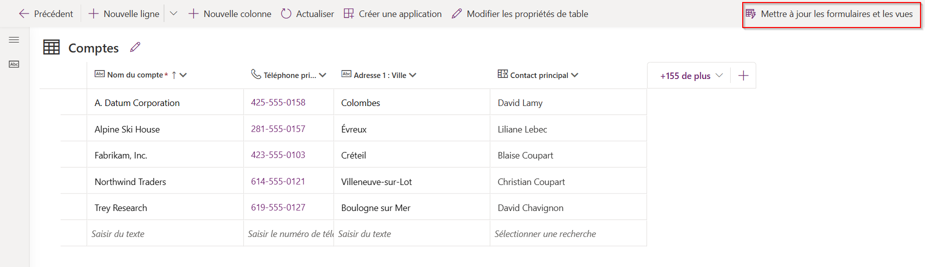 Option Mettre à jour les formulaires et les vues dans le concepteur de tables.