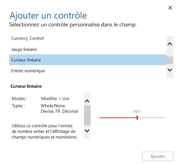 Ajouter un contrôle Linear Curseur Ajouter un contrôle Curseur linéaire.