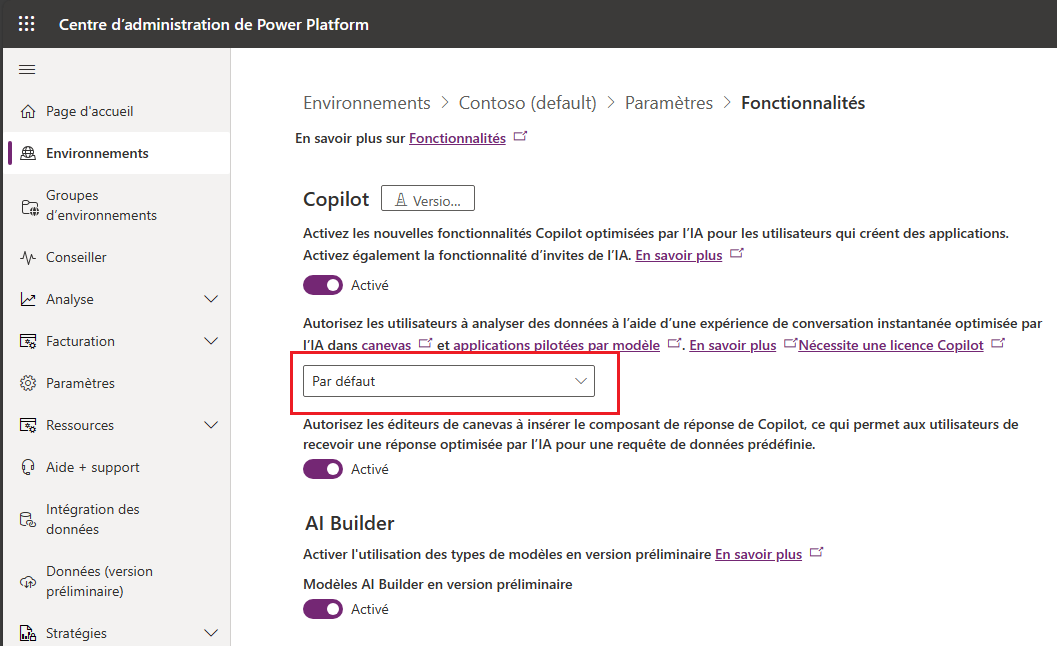 Activer la fonction de copilote pour l’environnement