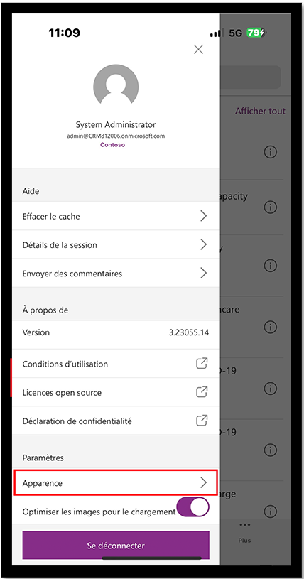Sélectionnez le paramètre Apparence